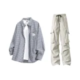 Blue Shirt + Light Khaki Casual Pants  
Синий Шёлковая Рубашка + Светло-хаки Повседневные Штаны