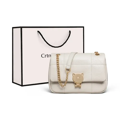 Crtnzo Kroez Коровья кожа Одно плечо Через плечо Маленькая квадратная сумка Стандартная Женская Экрю