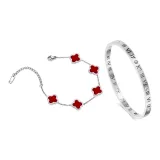 Браслет с клевером четырехлистным + Браслет (Красный)