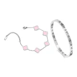 Браслет с четырехлистным клевером + браслет (розовый)