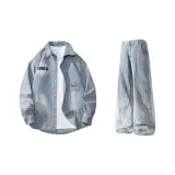 Светло-синяя джинсовая куртка + светло-синие джинсы