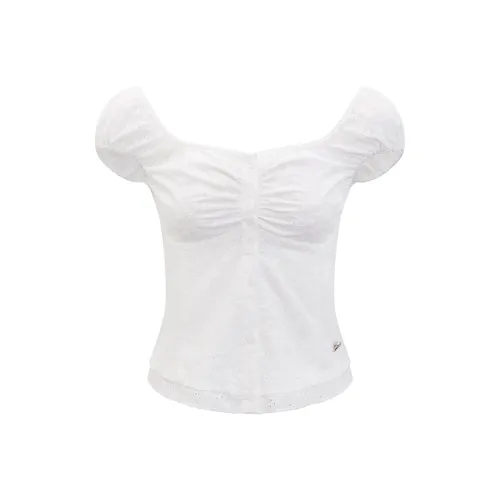 Ariseism Короткий рукав T-рубашки для женщин летний облегающий крой топ с утяжкой на талии и буф-рукавами женские