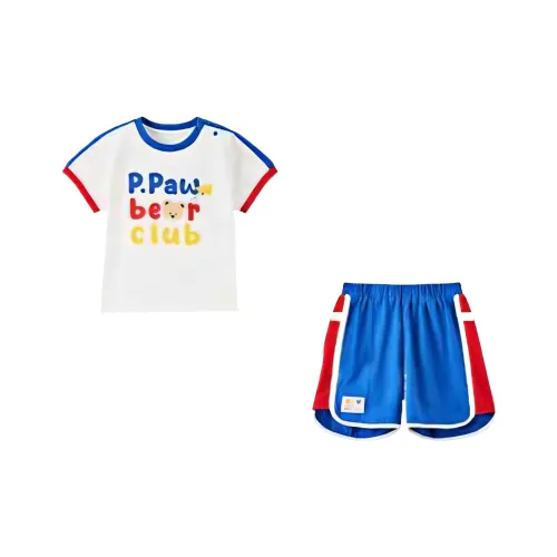 PAW IN PAW Cartoon Bear Длинноволокнистый хлопок Повседневный Цветовой блок Спортивный костюм SS25 2 предмета Комплект Дети 3-7 лет