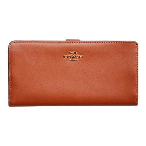 COACH Skinny Wallet Телячья кожа Клатч Кошелек Маленький Женские Коричневый