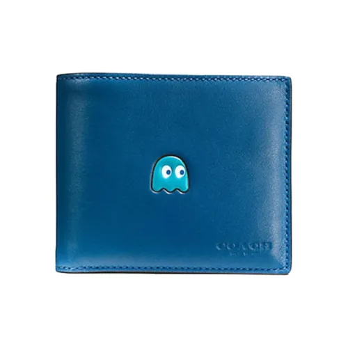 COACH X PAC MAN Компактный кошелек из коровьей кожи мини мужской джинсовый синий