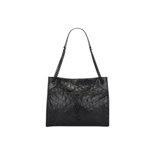 SAINT LAURENT Niki Вощеная кожа Тоут Сумка Сумка для покупок Сумка Сумка через плечо Средний Женская Черная