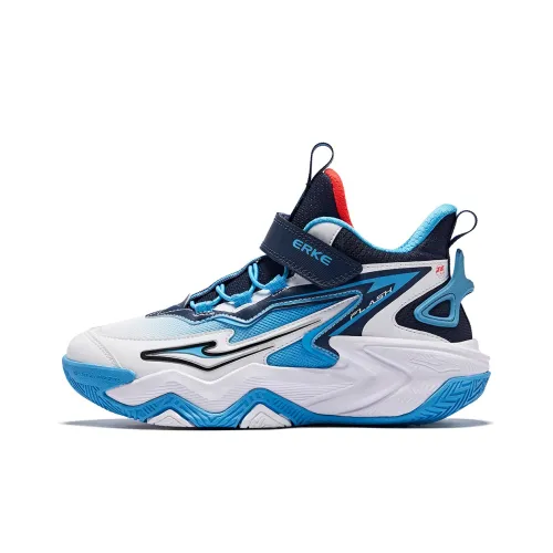 ERKE KIDS Rebound Легкий Амортизация Высокий Топ Детские Баскетбольные Кроссовки Белый Erke Pool Синий Fjord Синий Подростки