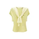 Желтая футболка + желто-белая шаль с полосами