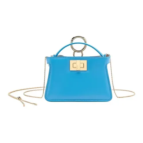FENDI Peekaboo Nappa Sheepskin Coin Wallet Crossbody Bag Extra Mini Women's Blue FENDI Peekaboo Nappa Овчина Coin Кошелек Сумка через плечо Extra Mini Женская Синяя