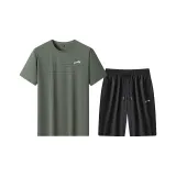 Комплект одежды [Армейская зеленая рубашка с коротким рукавом + черные шорты]