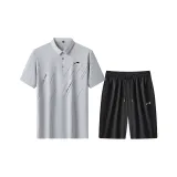 Комплект одежды [Светло-серая рубашка с коротким рукавом + черные шорты]