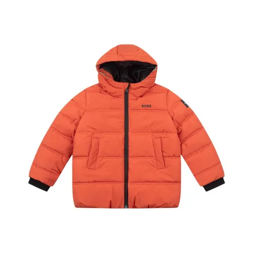 Hugo Boss Хлопковый пуховик оранжево-красного цвета для детей