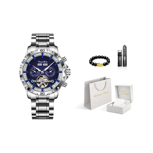 TINAIBIN Автоматический механический механизм ремешок из нержавеющей стали мужские часы синий циферблат