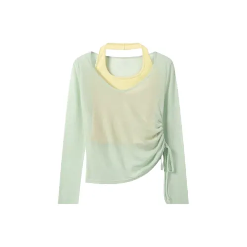 EMDPN Светло-зеленый, Желтый Женские футболки