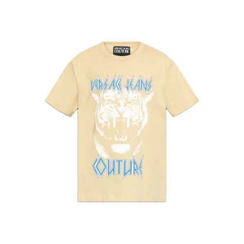 VERSACE JEANS COUTURE SS25 Свободный крой Круглый вырез Короткий рукав Т-рубашка Мужская Хаки