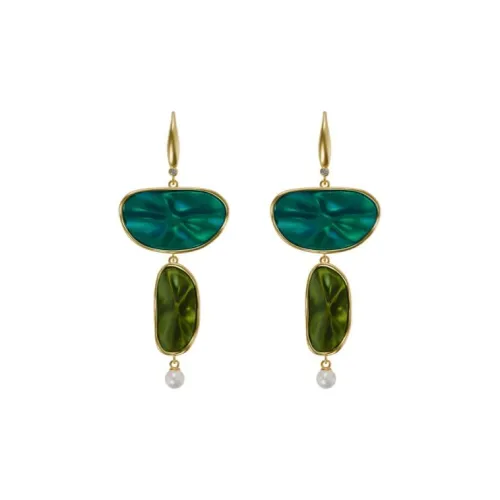 Fellala Alloy с покрытием 18K золото серьги женские зеленый жемчужно-белый