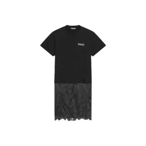 BALENCIAGA Political Campaign Черное Женское Короткое Платье с Рукавами