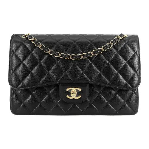 CHANEL Classic Flap CF Коровья кожа и Золото Металл Клапан Сумка Сумка через плечо Сумка на плечо Большая Женская Черная