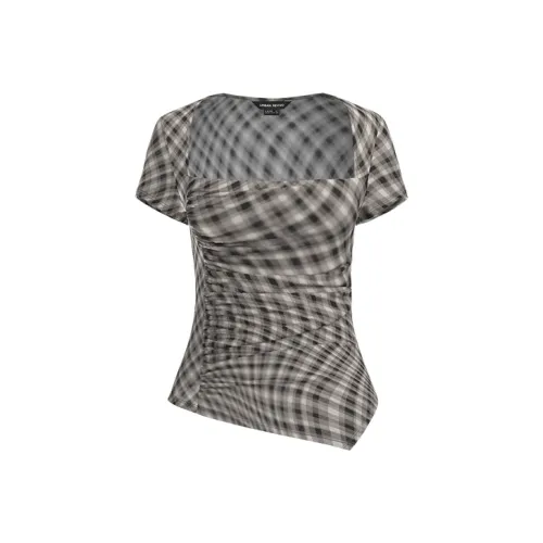 URBAN REVIVO Холодный серый Клетчатый Женские Рубашки