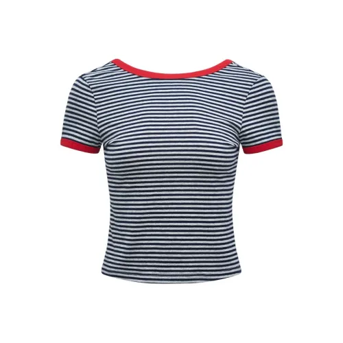 NUTH Темно-синий Серые полосы Женские футболки