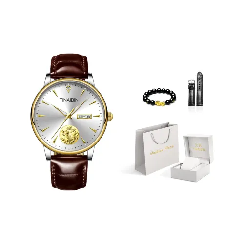TINAIBIN Кварцевый механизм Часы Мужские Белый циферблат