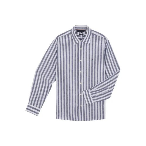 Tommy Hilfiger Темно-синий, синий, белый, полосы, модель 0A4, мужские рубашки