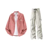 Red Shirt + Light Khaki Casual Pants  
Красная рубашка + светлые хаки повседневные штаны