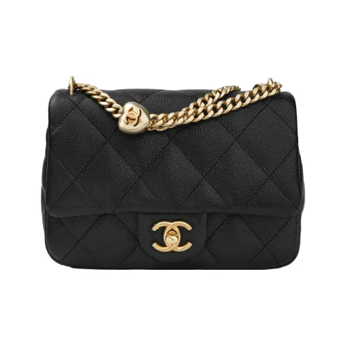 CHANEL Гранированная сумка с клапаном из коровьей кожи сумка через плечо среднего размера женская черная