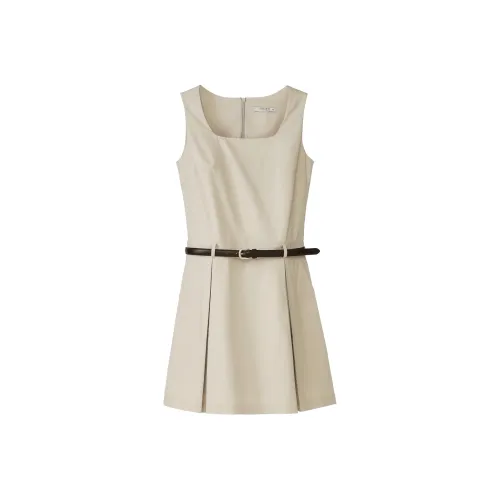 Fstudio Лето Корейский стиль Square Neck Французский Элегантный Минималистский стиль Без рукавов Платье Женские