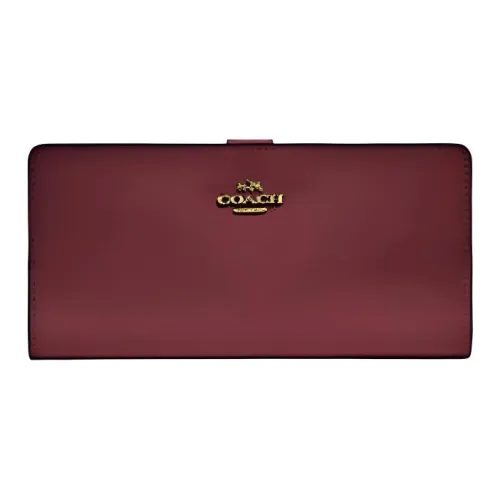 COACH Skinny Wallet Коровья кожа Кошелек Женские Латунь Вино Красный