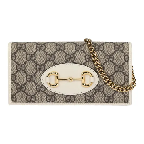 GUCCI Horsebit 1955 Холст с кожей Кошелек Сумка через плечо Стандартный Женский Эбеновый Белый
