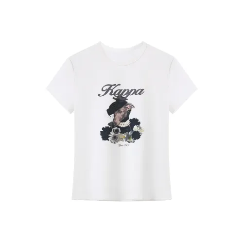 KAPPA Универсальный Круглый вырез Короткий рукав Повседневный Удобный Облегающий крой T-рубашка Женская Корейская Белая