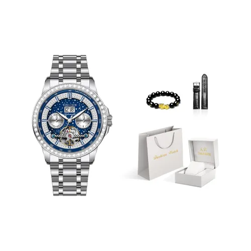 TINAIBIN Механическое механическое устройство стальной ремешок мужские часы синий циферблат