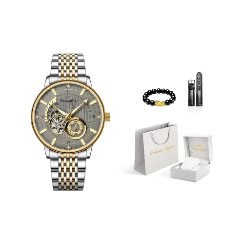 TINAIBIN Механический механизм ремешок из нержавеющей стали мужские часы циферблат часов кофе