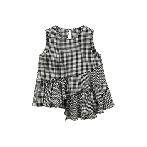 3COLOUR Черный Белый Клетка Женская Шифоновая Рубашка