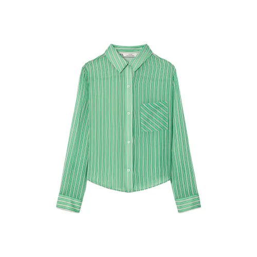 ZARA Белый/Зеленый Женские Рубашки