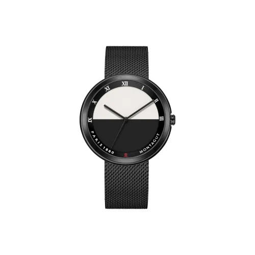 Montagut Кварцевый механизм Сетчатый ремешок Сумка Часы Унисекс Черный циферблат