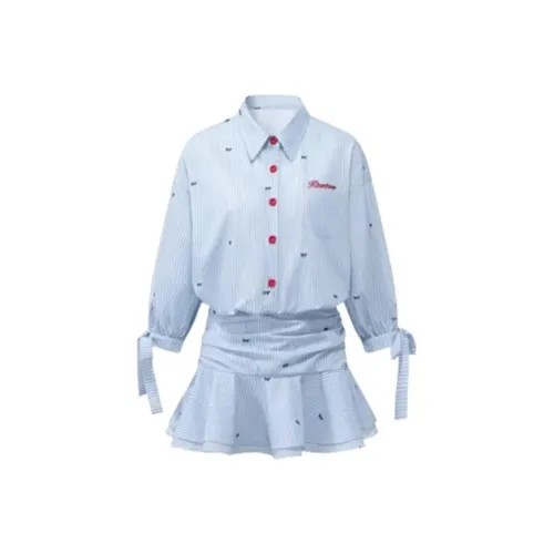 LAKESI Бант Полосы Платье-рубашка Женские Длинный Рукав Платья