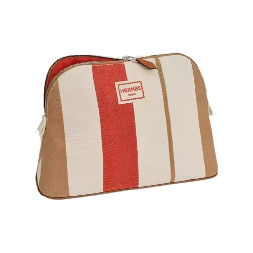 HERMES Хлопок Lambskin Обметка Сумка для хранения Makeup Bag Туалетная сумка Средний Женская Многоцветная