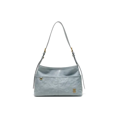 Simedin Коровья кожа Подмышечный Сумка на плечо Средний Женские Глубокий черный Экрю Туманно-голубой