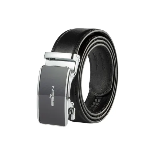 SEVEN Супер-Толстый Покрытый Кожаный Ремень Мужской Черный Ширина 3,5CM