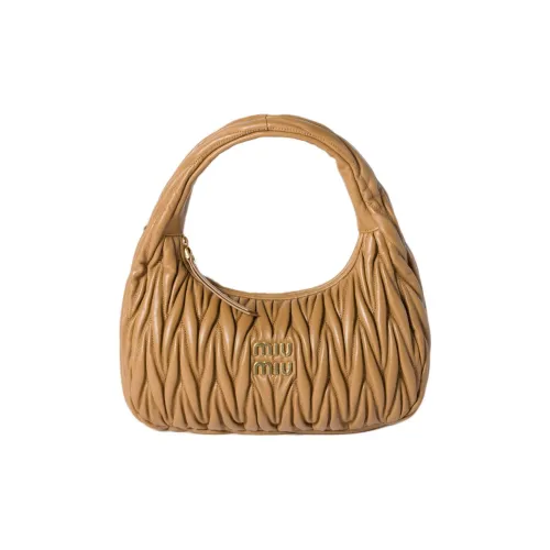 MIU MIU Lambskin Hobo Bag Women's Caramel