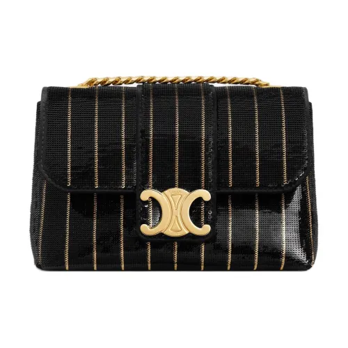 CELINE Victoire Ткань Сумка через плечо Мини Женская Черный Золото