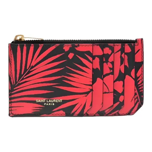 SAINT LAURENT Кожа Держатель для карт Женские Красный Черный