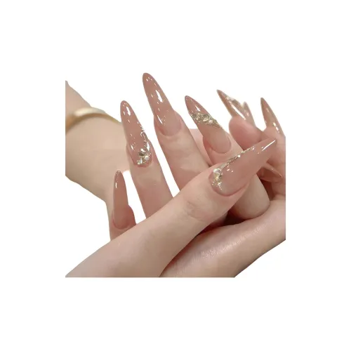 OUYUJI False Nail Овал MID Длина Улун Персик Градиентный Стразы Украшенный