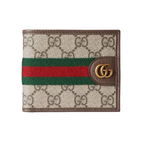 GUCCI Ophidia Canvas Leather Wallet Men Beige Brown