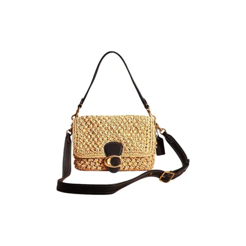 COACH Soft Tabby Солома С кожаными вставками Курьерская сумка Портативная сумка через плечо Большая женская сумка через плечо Соломенно-желтая