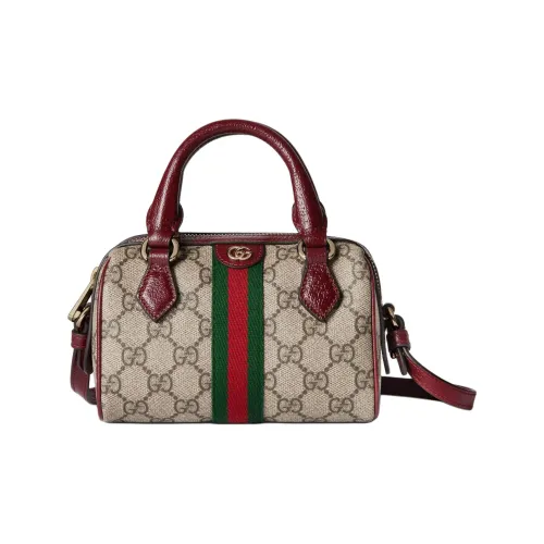 GUCCI Ophidia Холст и Кожа Сумка Мини Женская Бежевая и Темно-Коричневая