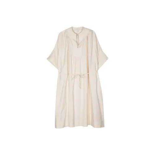 Yves Salomon Светло-бежевые Женские Короткие Платья с Рукавами