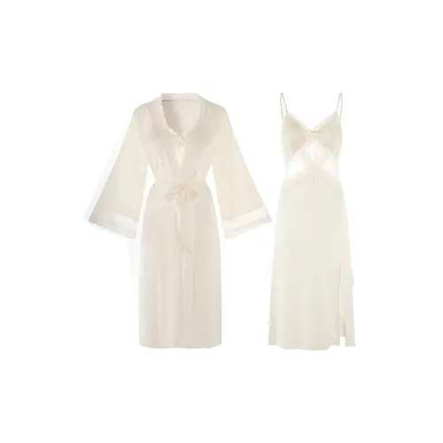 MEIJIAO Светло-желтая ночная рубашка + сонный халат Женские пижамные комплекты